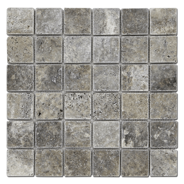 Silver Travertine 2x2 Tumbled Mosaic Tile