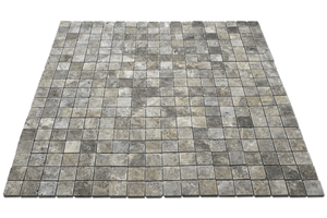 Larger view of our Silver Travertine 2x2 Tumbled Mosaic Tile