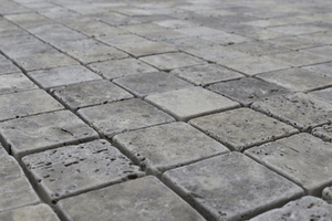 Close up of our Square Silver Travertine Tumbled Mosaic Tile