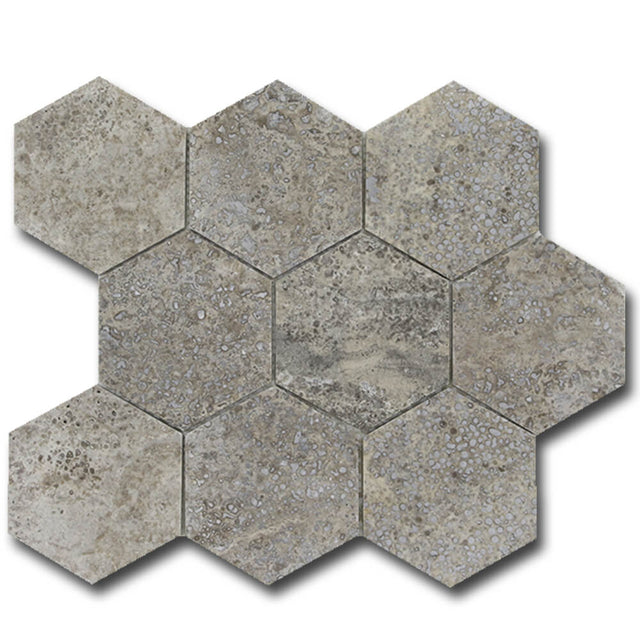 Silver Travertine 4" Honeycomb Mosaic Tile