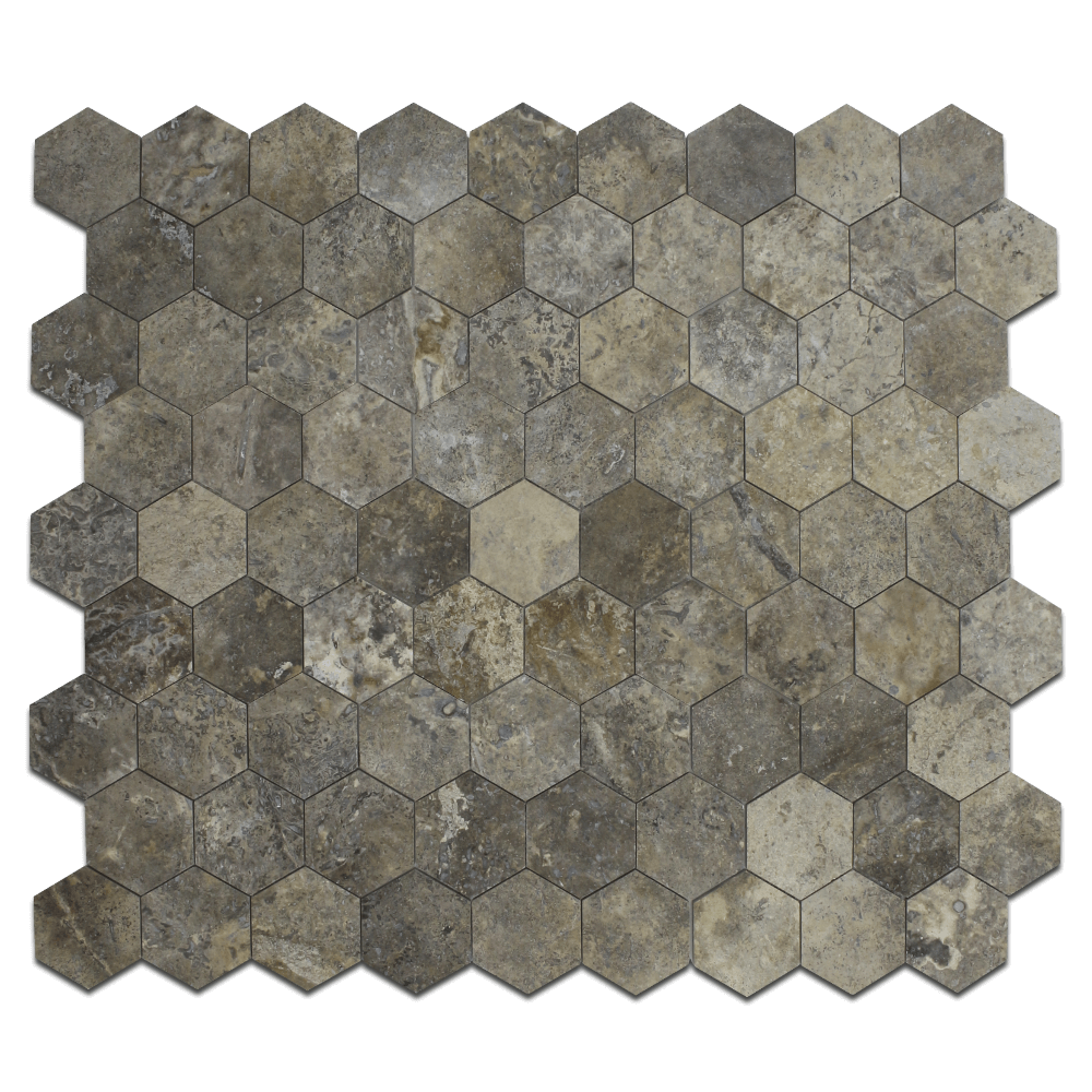 Larger view Silver Travertine 4" Honeycomb Mosaic Tile