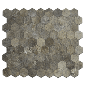 Larger view Silver Travertine 4" Honeycomb Mosaic Tile