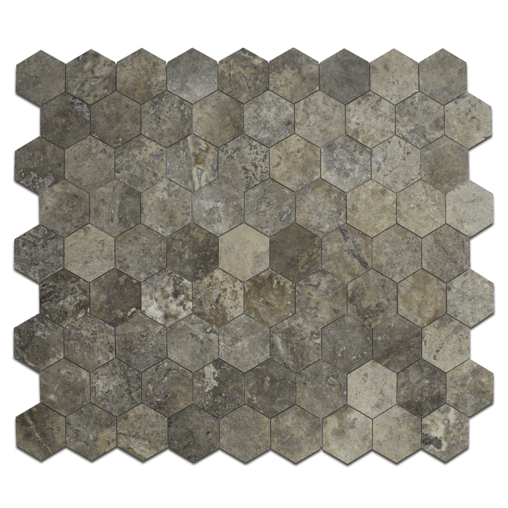 Silver Travertine 4" Honeycomb Mosaic Tile
