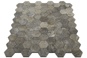 angled view of our Silver Travertine Large Honeycomb Mosaic Tile