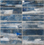 Caleido Marino 2x6 glass mosaic tile 12x12 sheet, deep blue glass bricks with cloudy white streaks and crackle texture