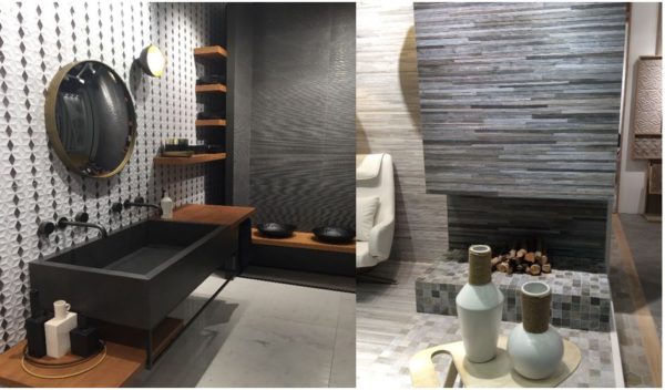 Decorative tiles with texture and 3D dimension for feature walls caught our eye.