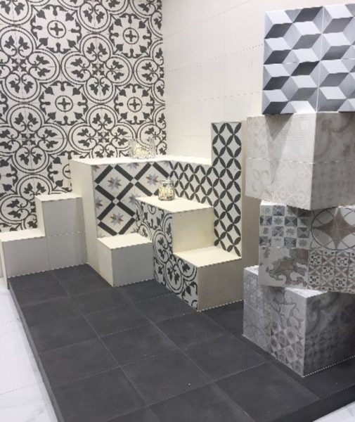 Here you see traditional patterns reinterpreted, combined with geometric looks and installed with other types of tile.